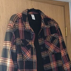 Plaid Women's Shacket - Black Pink and Orange